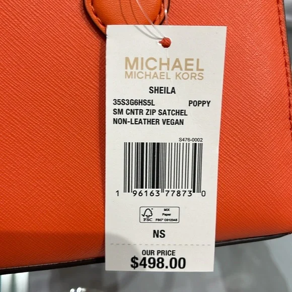 MICHAEL KORSSheila Small Faux Saffiano Leather SatchelPoppy NWT